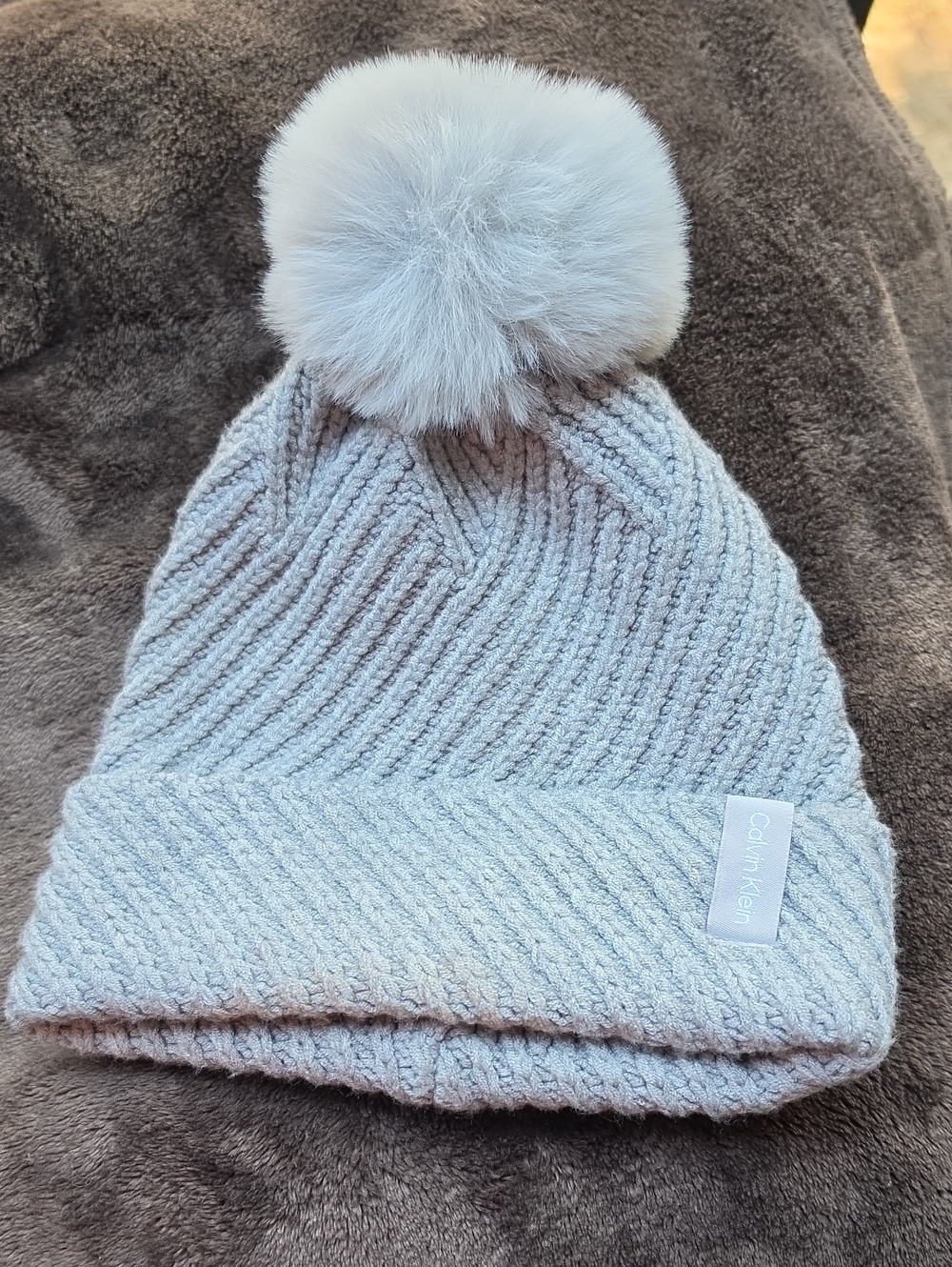 Calvin Klein Kids Light Gray Pom-Pom Knit Beanie